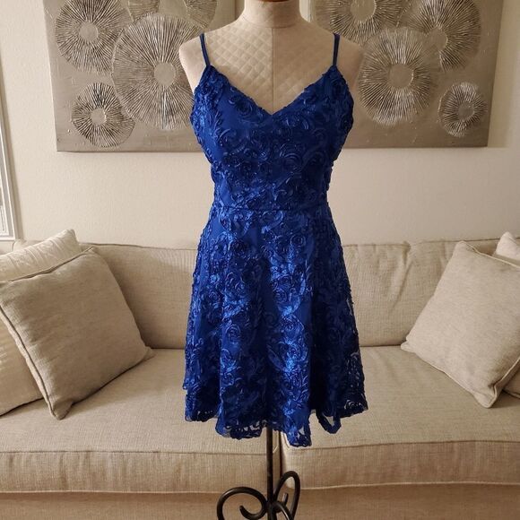 Love Nickie Lew Blue Soutache Lace Skater Mini Dress (size 6 women's/9 juniors) - Picture 5 of 16